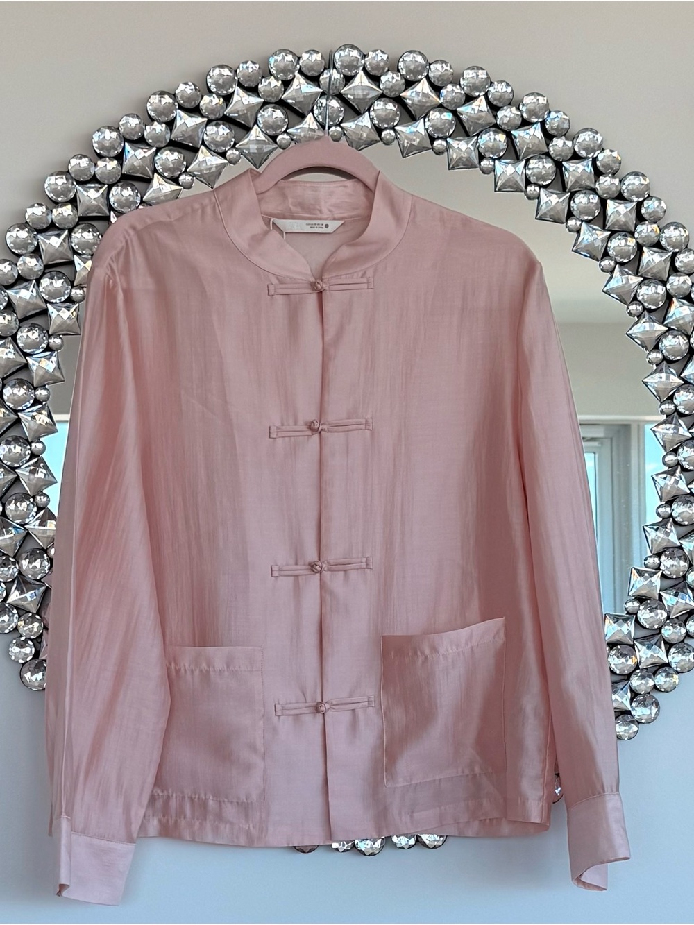 Zara Pink Silk Mandarin Collar Blazer Jacket